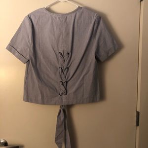 Cropped lace up back blouse